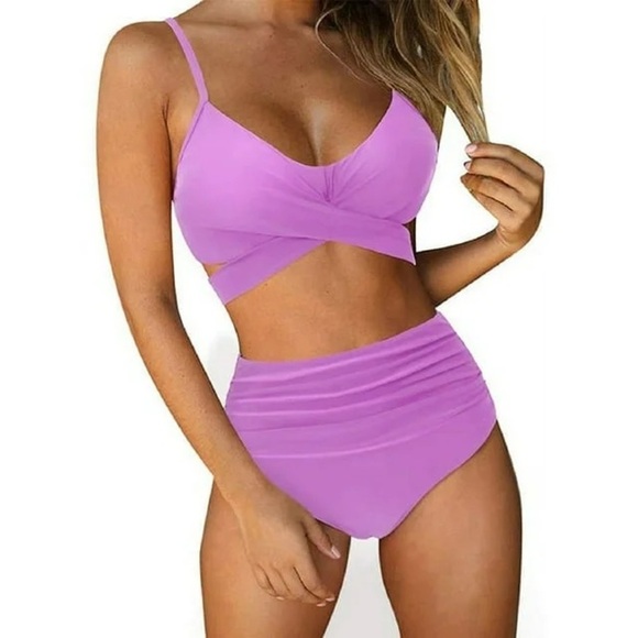 Women Cross Wrap Halter Bikini Set High Waisted Push Up Two Piece Swimsuits M - Picture 1 of 4